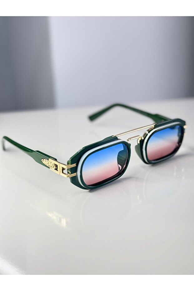 D'Oro Style - Premium Green & Gold Detailed Sunglasses
