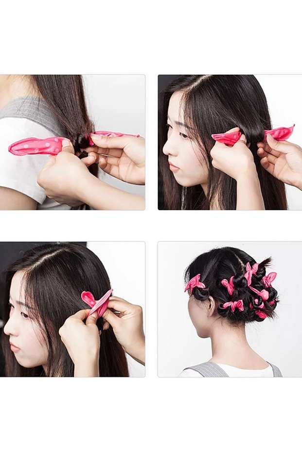 4-Pack Pink Color Heatless Hair Styling Hair Sausage