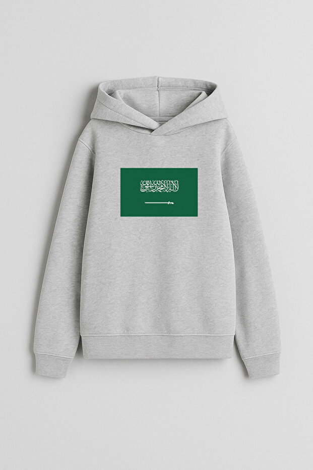 Saudi Arabia Flag Printed Gray Children's Hooded Sweatshirt
