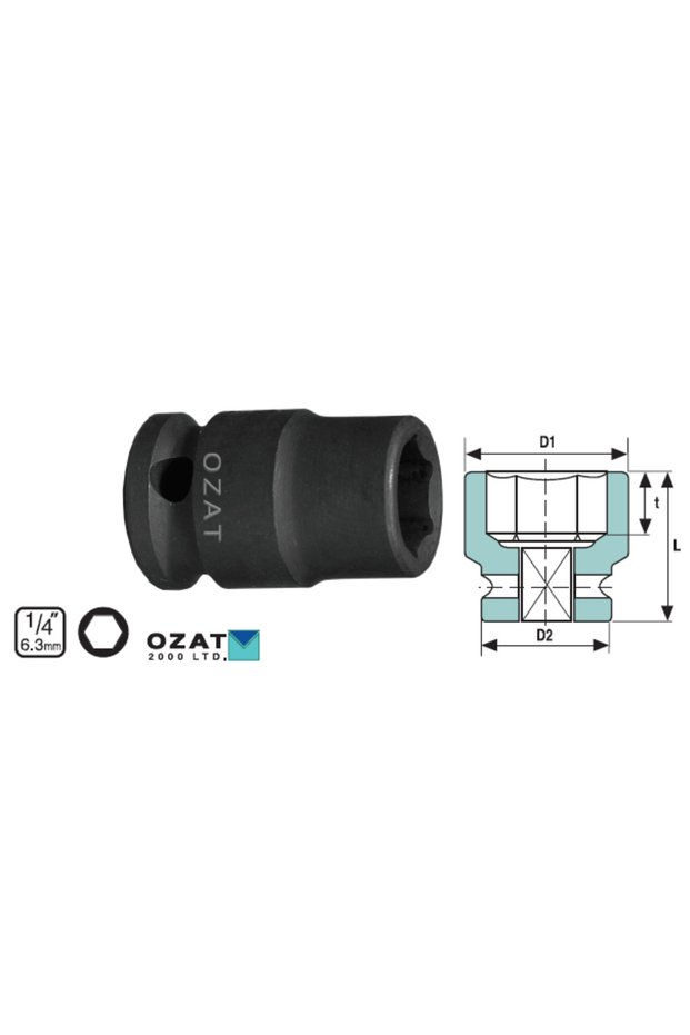 1/4'' 6-sided impact socket head, short 1/2''