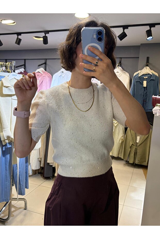 TRİKO SİMLİ KISA KOL BLUZ - 1