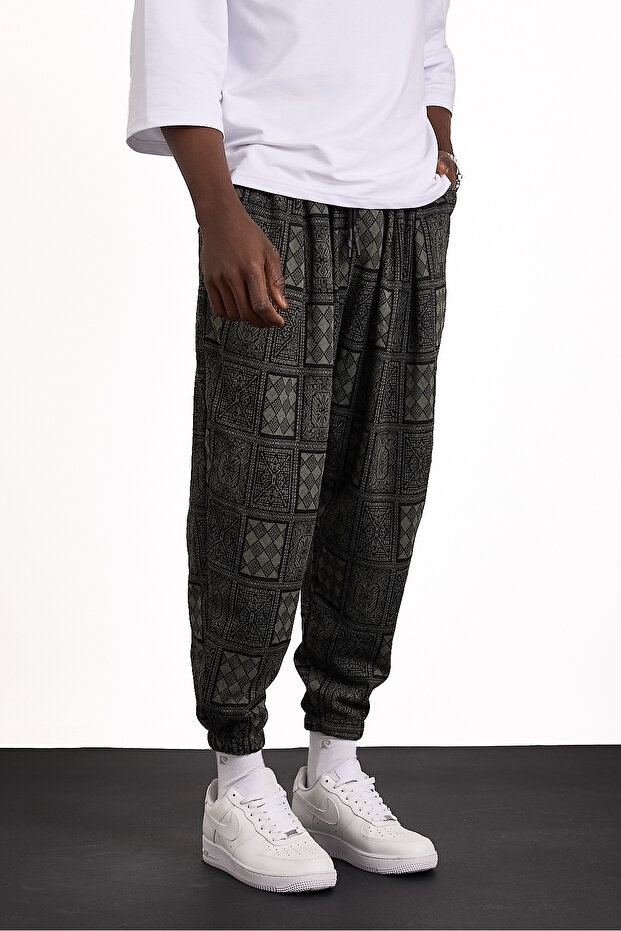 Men's Casual Patterned Pleated Shalwar with Elasticated Legs
