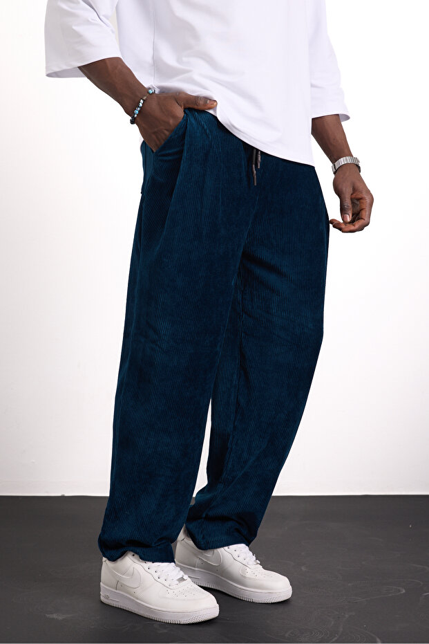 Men's Casual Patterned Pleated Shalwar with Elasticated Legs