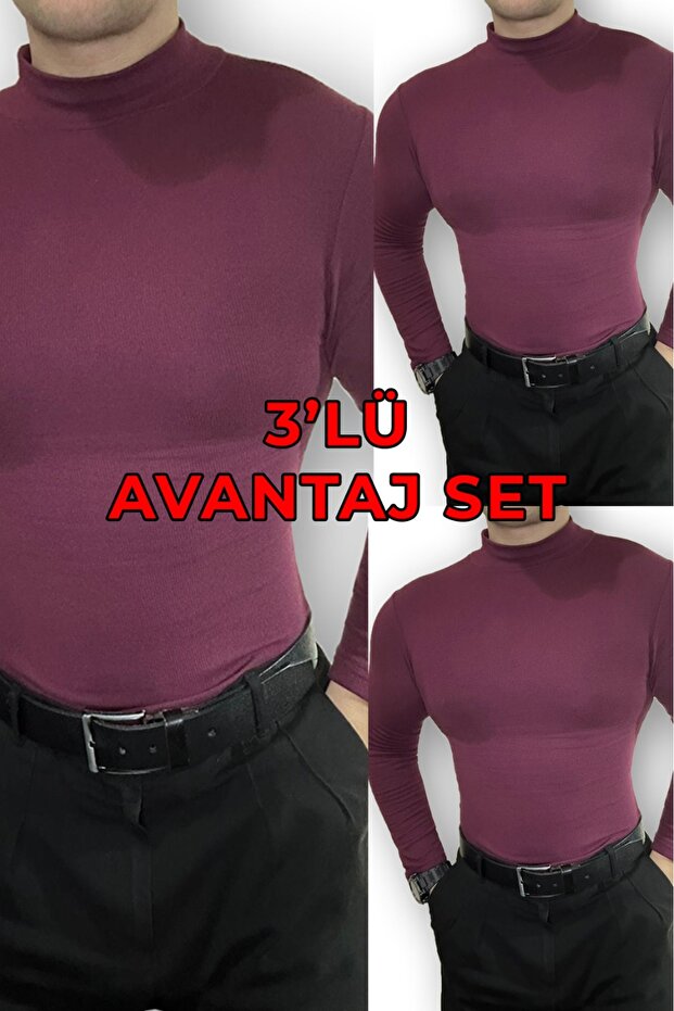 Men's 3-Piece Advantage Pack Set Long Sleeve Turtleneck Bodysuit