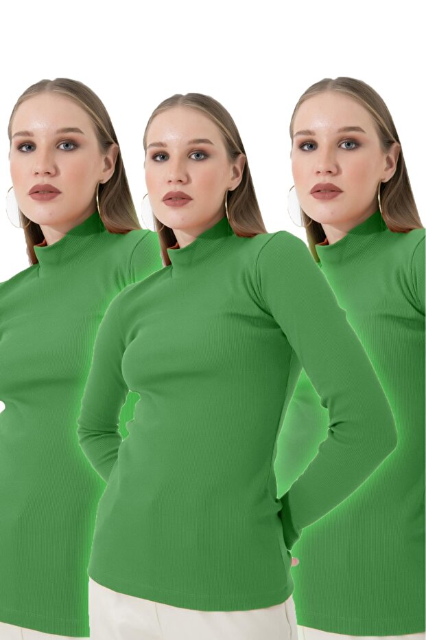 3-Piece Advantage Pack Set Women's Long Sleeve Half Turtleneck Bodysuit