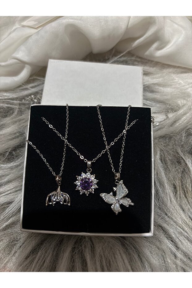 Çelik kolye üçlü kolye seti - 2