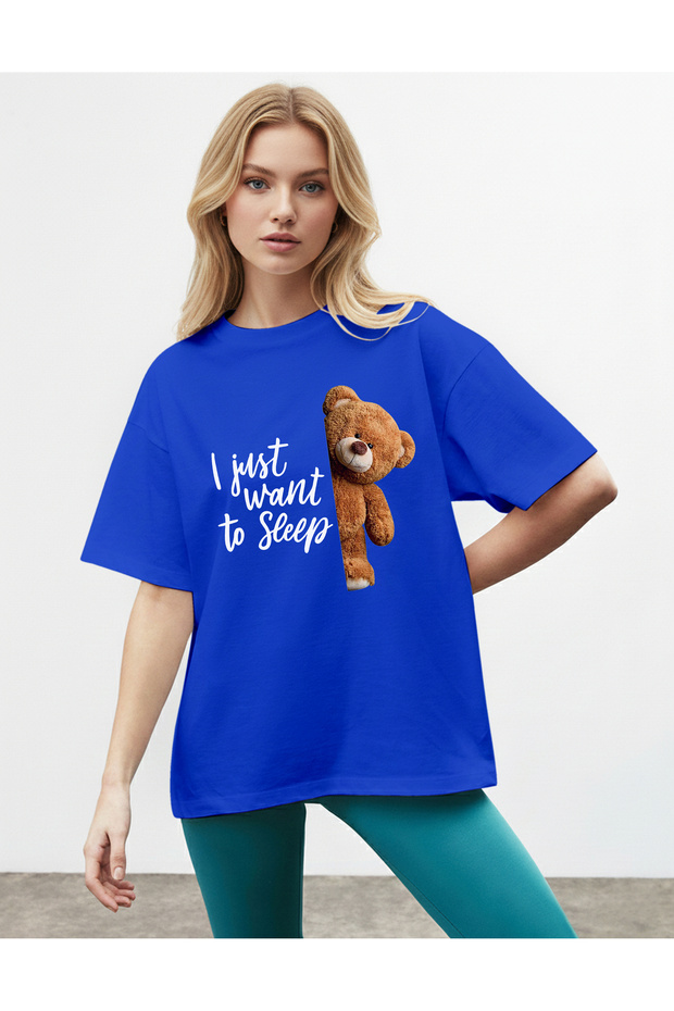 Women's Just Want Printed Crew Neck Cobalt Blue T-Shirt