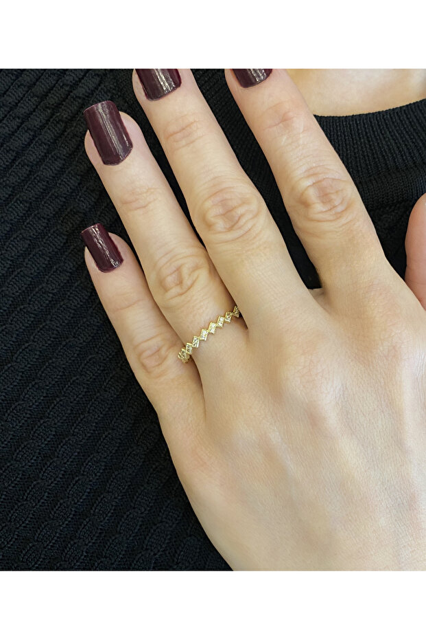 Zigzag Shaped Stone Minimal Ring - 1