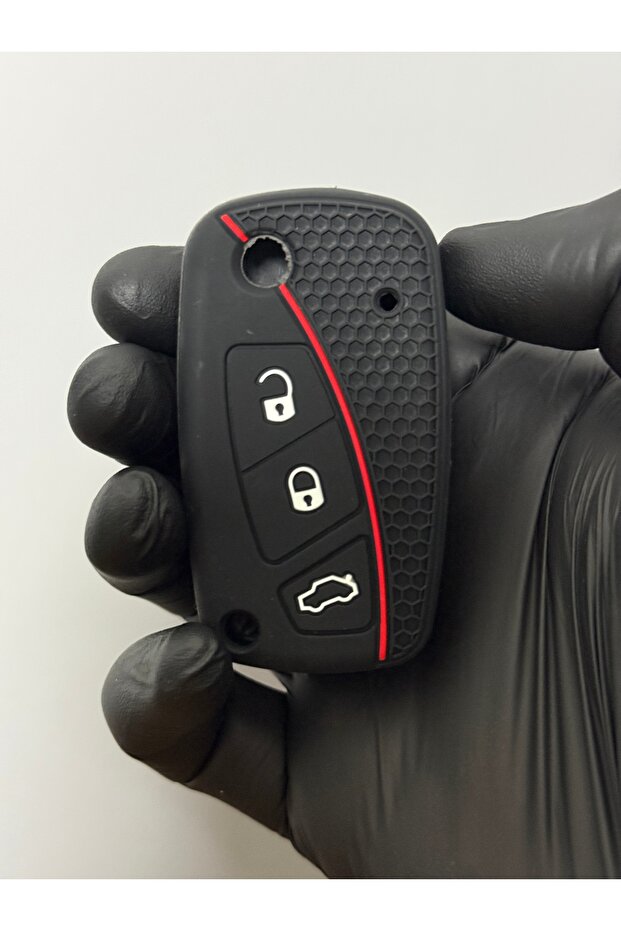 Fiat Linea - Fiorino 3-Button Honeycomb Pattern Key Fob Cover - Black Red