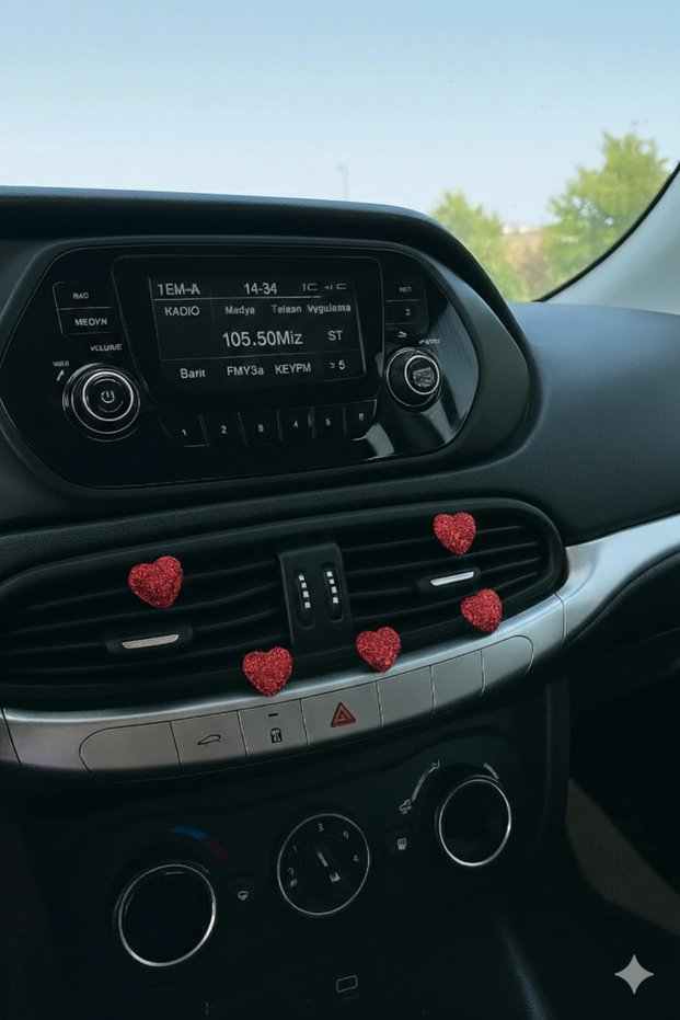 Bright Red Glitter Heart Car Air Conditioning Grille Ornament Figures Car Interior Dashboard Accessories Set of 5