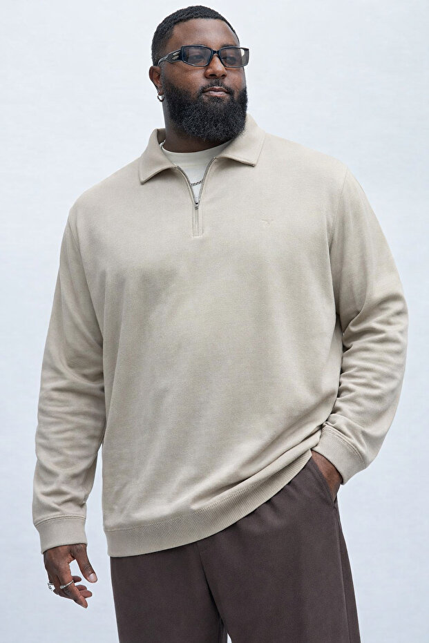 Men's Transitional Plus Size Cream Knitwear Sweatshirt