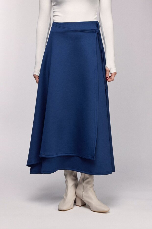 High Waist Tie-Up Layered Look Scuba Skirt