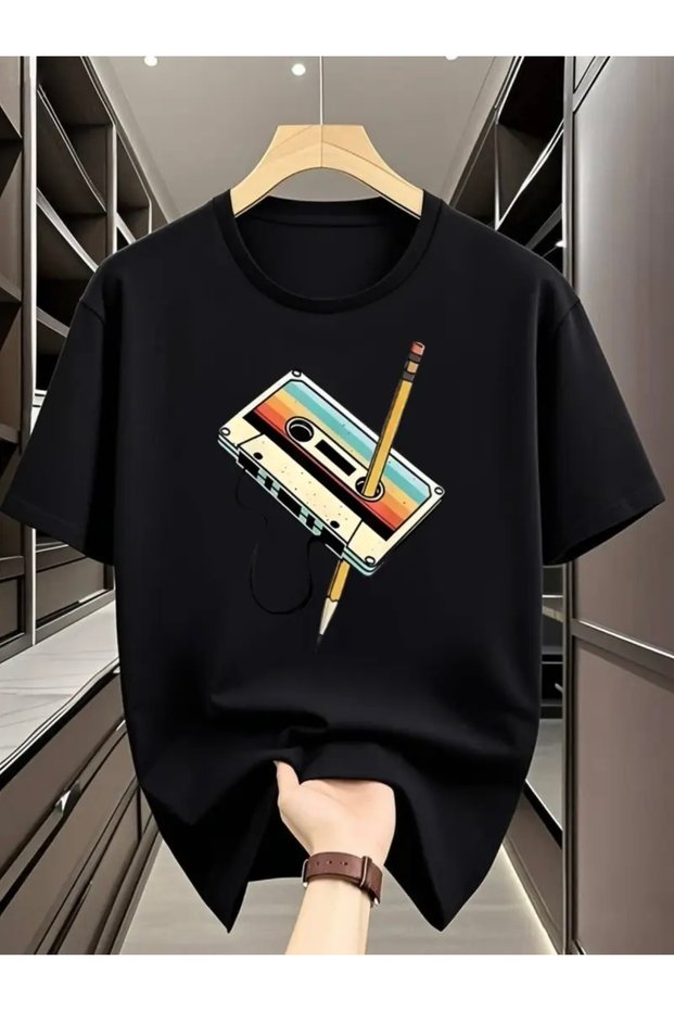 Colorful Cassette Printed Unisex Women'S/Men's Oversize Crew Neck T-Shirt