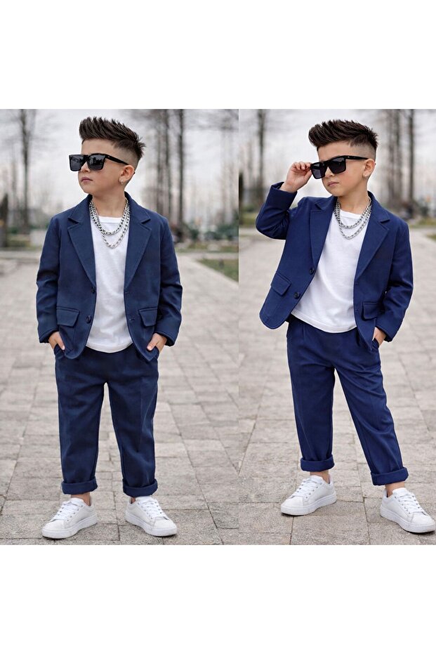 Boys' Cotton Linen Jacket and Pants 2-Piece Set - Age 3/10 - 31626