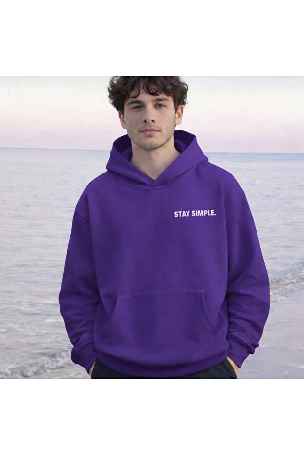Unisex 100% Cotton Stay Simple Written Printed Hooded Sweatshirt