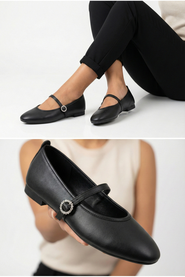 Blunt Toe Diamond Buckle Women's Ballerina Comfortable Casual & Stylish Shoes