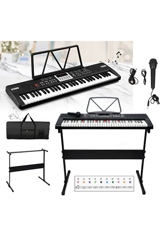 MultiZone 61 Tuşlu Elektronik Org Piyano Stantlı Mikrofonlu Çocuk Adaptör Ritimli Demolu Keyboard