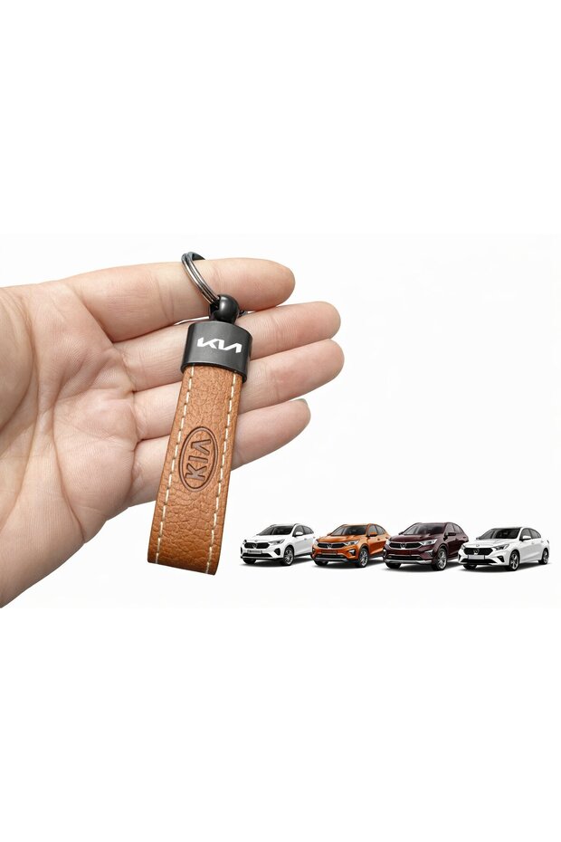 Kia Synthetic Leather Keychain – Stylish Design, Durable Metal, Premium Look Brown 1 Piece