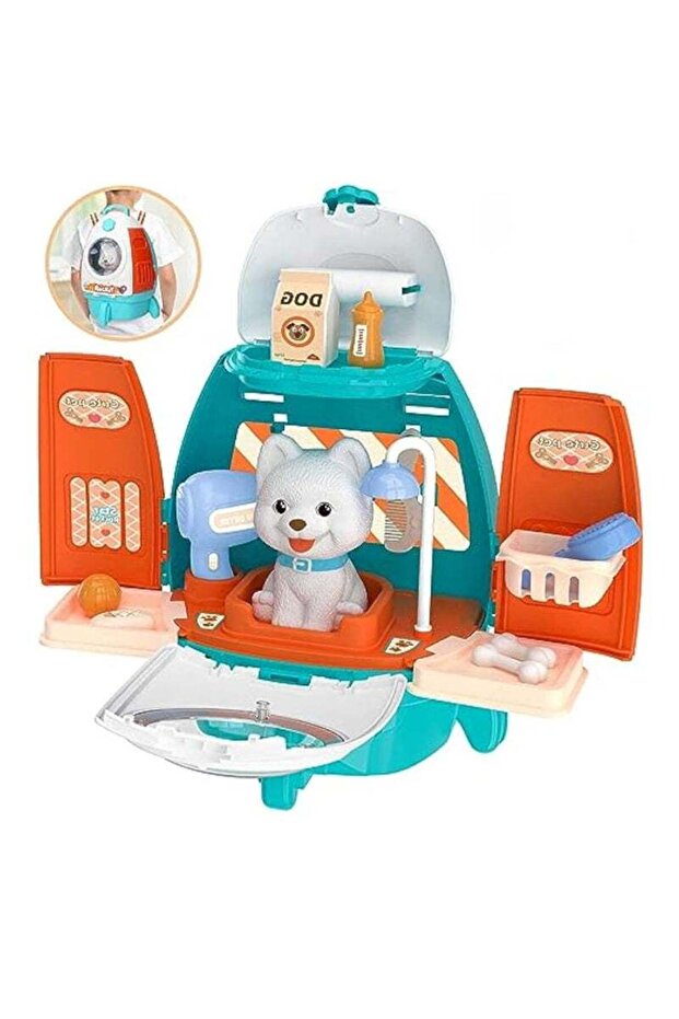 18-Piece Pet Care Playset for Kids, Doctor Kit with Dog & Backpack for Grooming