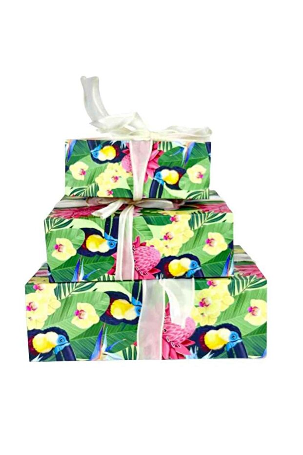 Decorative Rectangular Gift Box Set with Satin Ribbons - 2