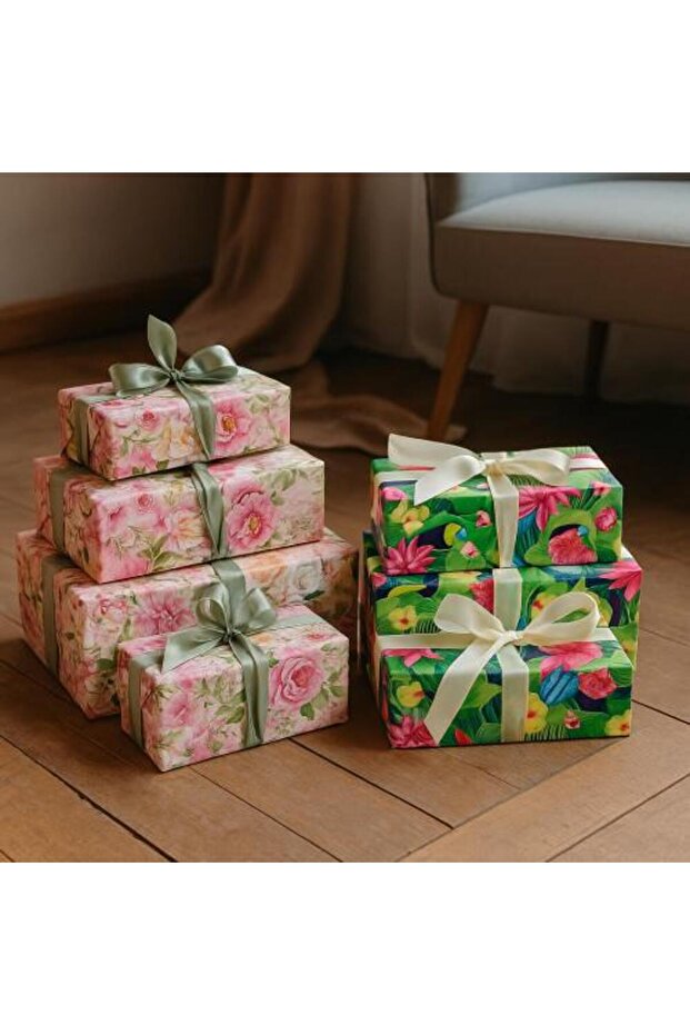 Decorative Rectangular Gift Box Set with Satin Ribbons - 1