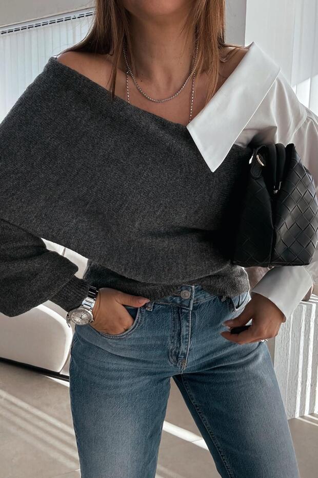 Antrasit Gömlekli Triko - 5