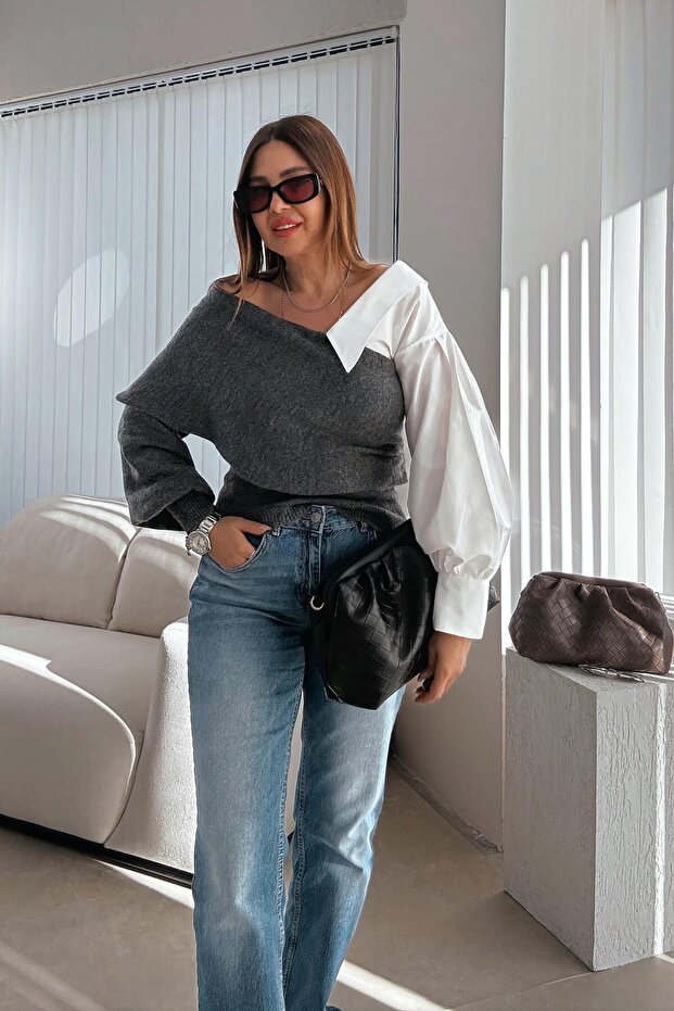 Antrasit Gömlekli Triko - 1