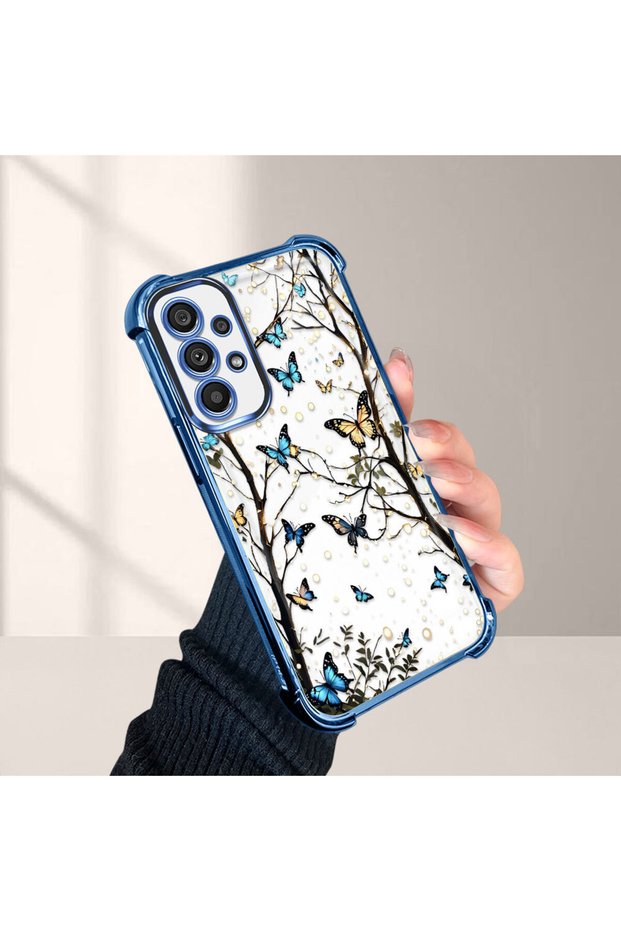 Samsung Galaxy A73 Compatible Kelebek Printed Transparent Silicone Shock Absorbing Case Stylish and Durable