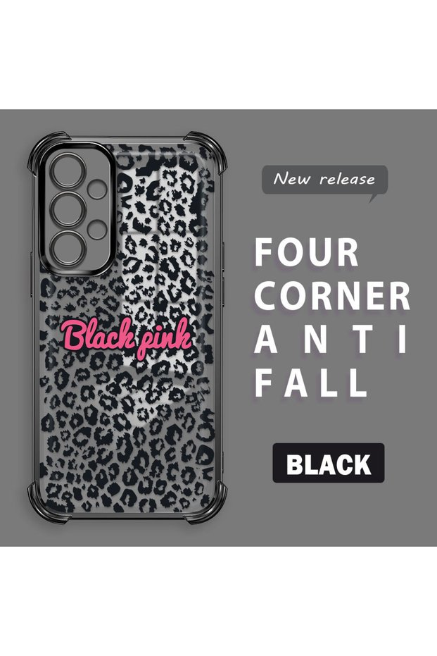 Samsung Galaxy A23 Compatible Transparent Four Corner Silicone Coated Glossy Edge Case Leopard Pattern
