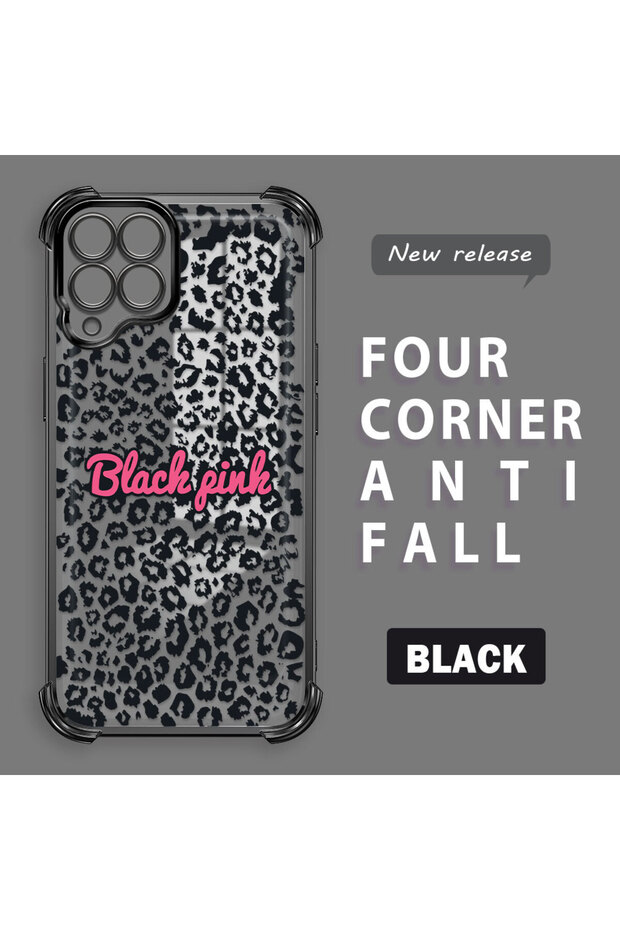 Samsung Galaxy M33 Compatible Transparent Four Corner Silicone Coated Glossy Edge Case Leopard Pattern