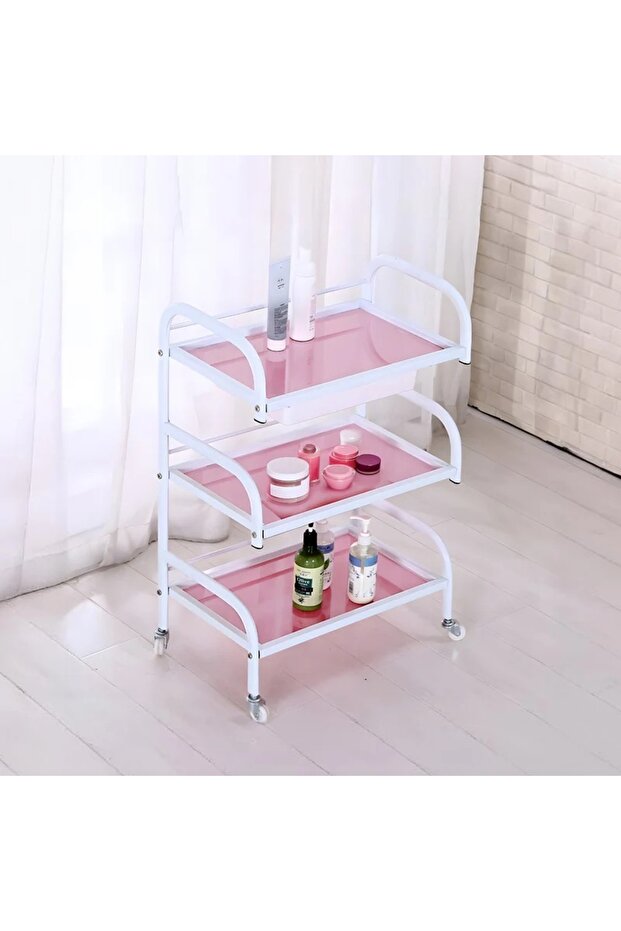 Beauty Salon Glass Trolley - Pink