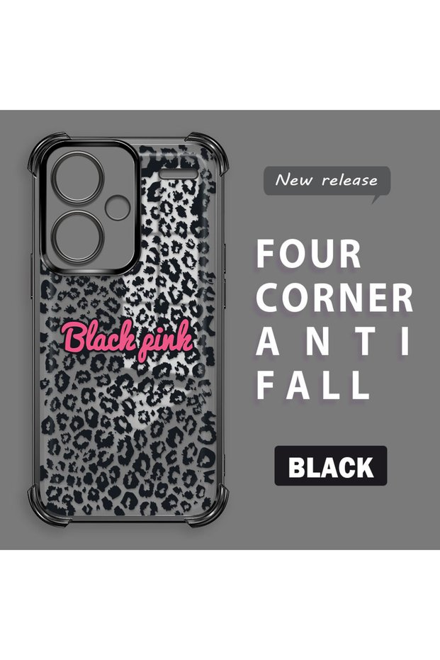 Redmi Note 13 Pro Plus 5g Compatible Transparent Four Corner Silicone Coated Glossy Edge Case Leopard Pattern
