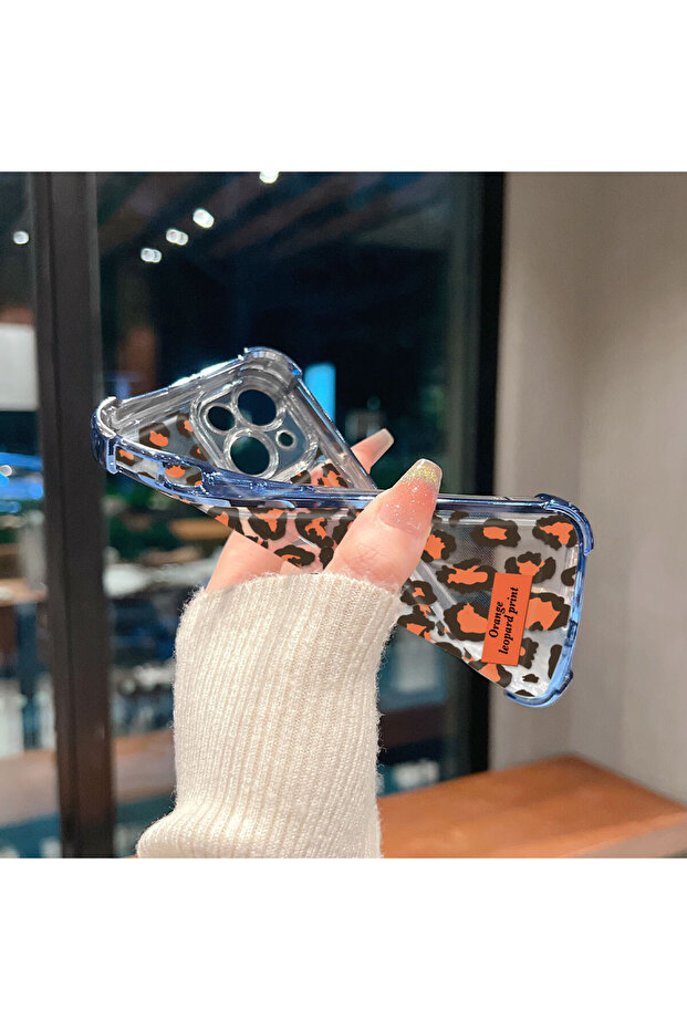 iPhone 16E Compatible Transparent Four-Corner Silicone Coated Glossy Edge Case Leopard Pattern - 5