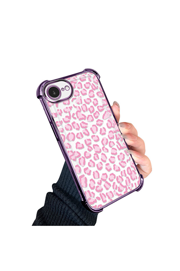 iPhone 16E Compatible Transparent Four-Corner Silicone Coated Glossy Edge Case Leopard Pattern - 2