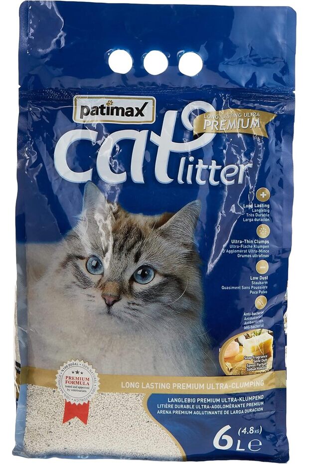 Long Lasting Premium Ultra Clumping Cat Litter Soap Fragrance 6L (4.8Kg), White Bentonite+Ze