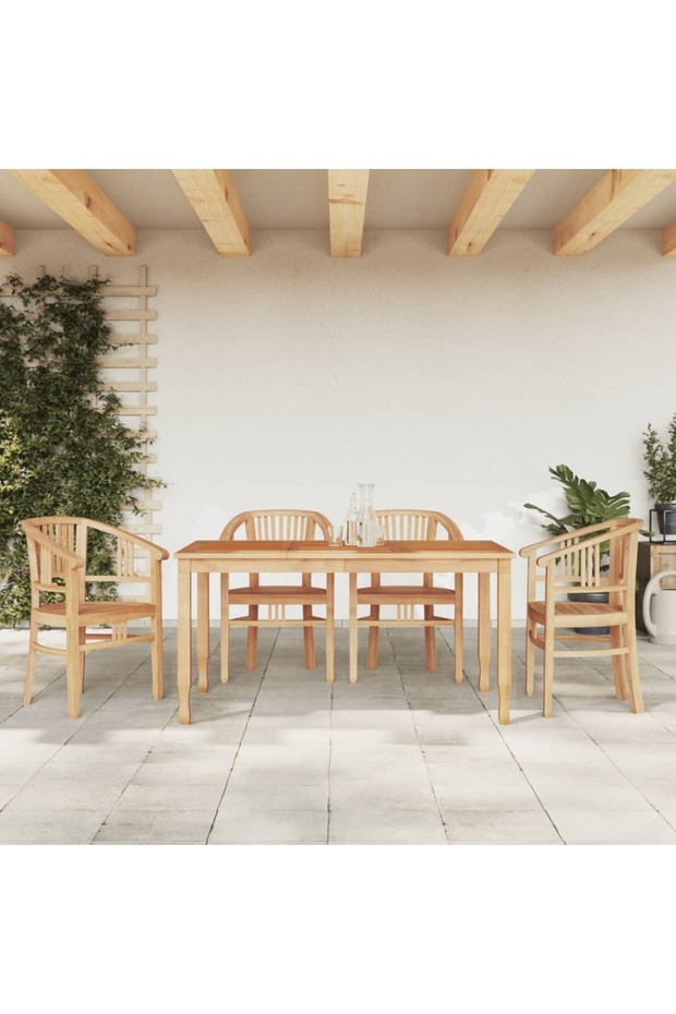 5 Piece Garden Dining Set Solid Wood Teak