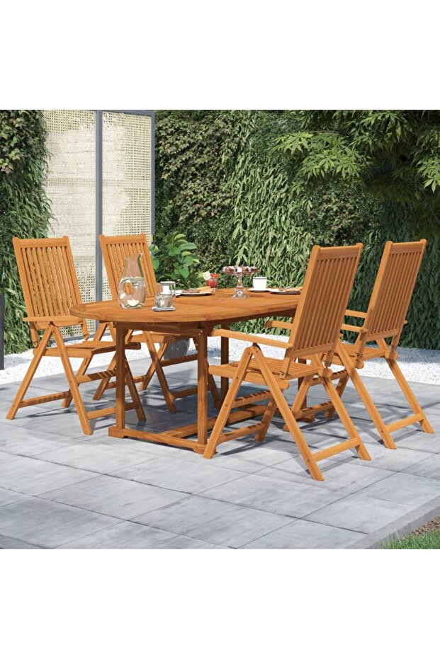 5 Piece Garden Dining Set Solid Wood Acacia 120-170 cm