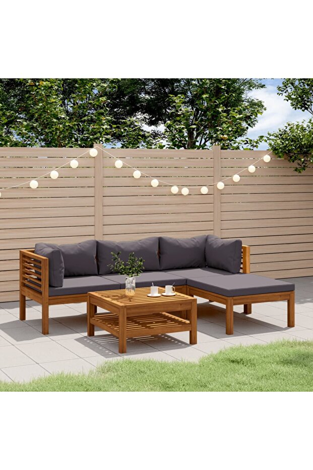 5 Piece Garden Lounge Set with Cushion Solid Acacia Wood