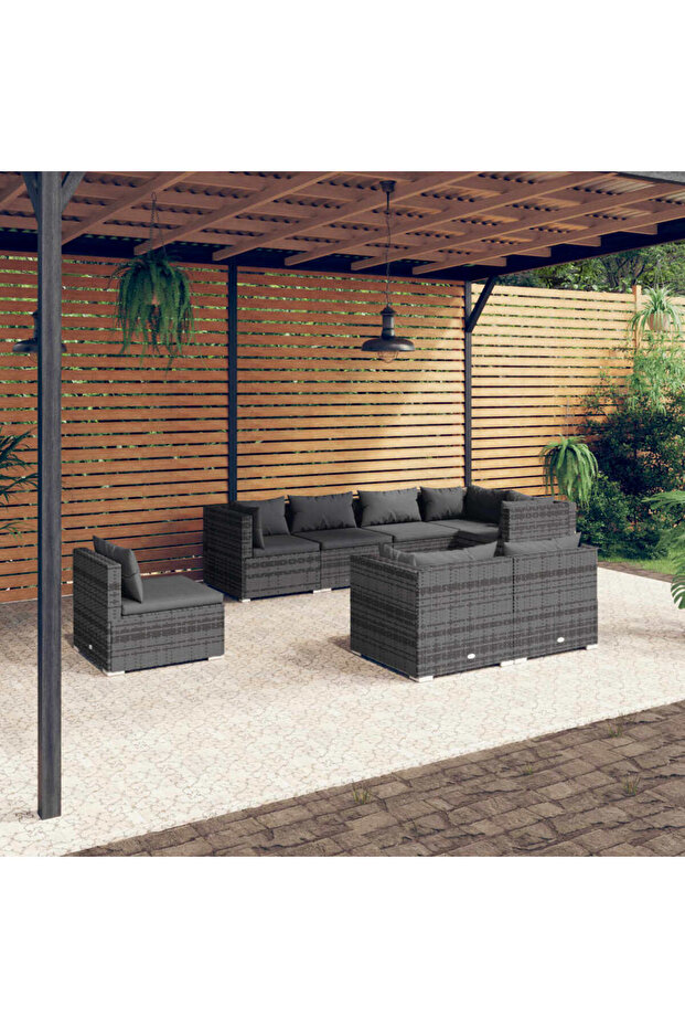 8 Piece Garden Lounge Set with Cushions Poly Rattan Grey