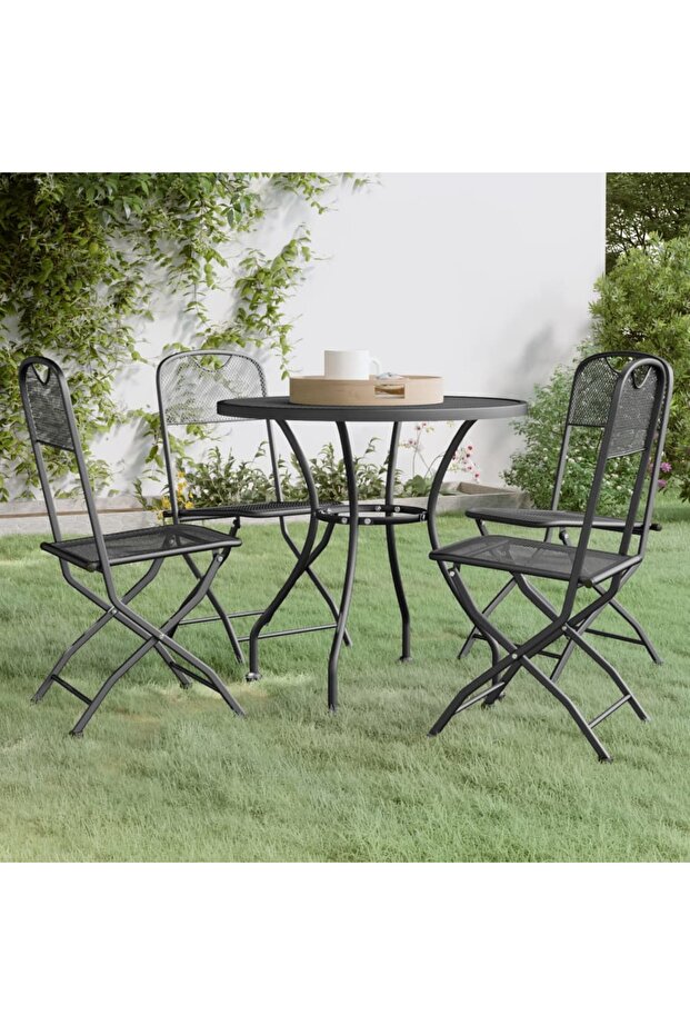 5 Piece Garden Dining Set Expanded Metal Mesh Anthracite