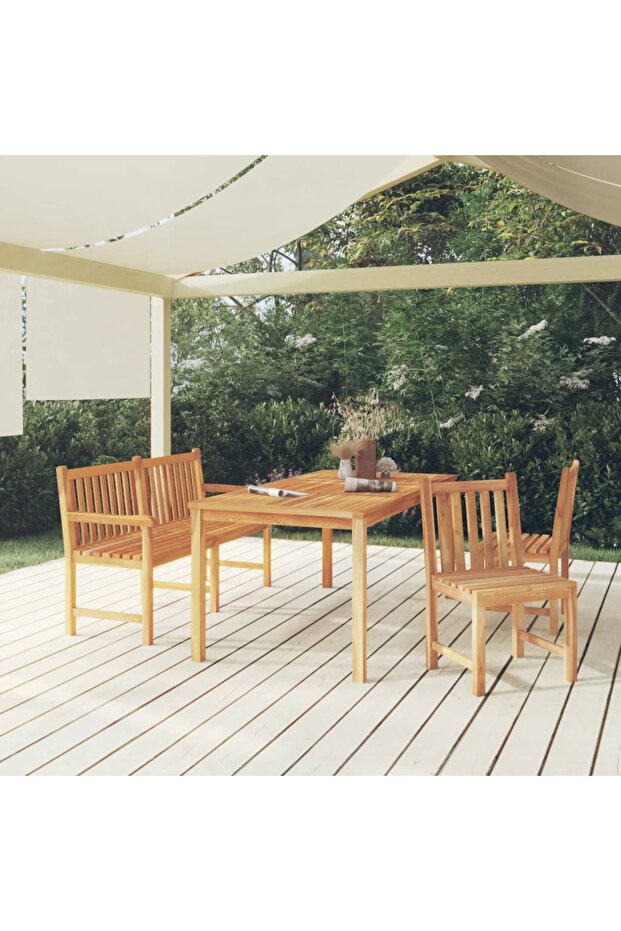4 Piece Garden Dining Set Solid Wood Teak
