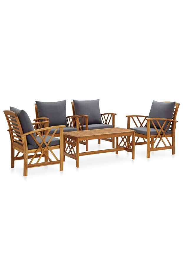 5 Piece Garden Lounge Set with Cushions Solid Acacia Wood