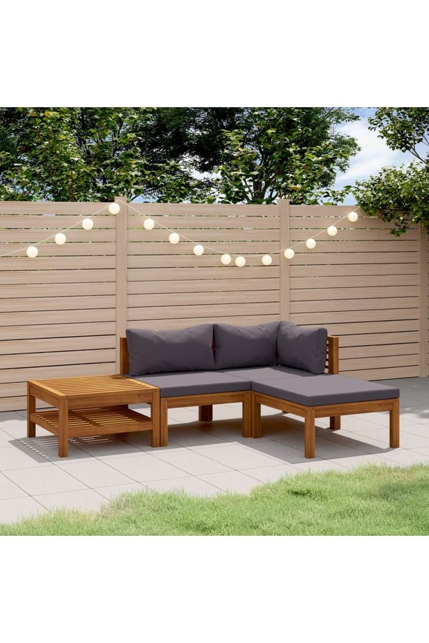 4 Piece Garden Lounge Set with Cushion Solid Acacia Wood