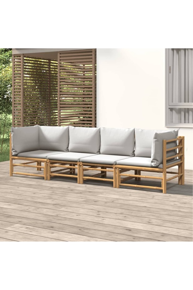 4 Piece Garden Lounge Set with Light Grey Cushions Bamboo