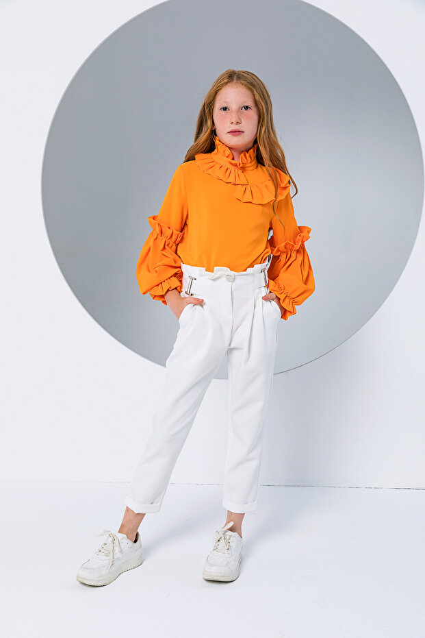 Girl's Mango Stylish Blouse with Ruffle Sleeves and Collar Detail