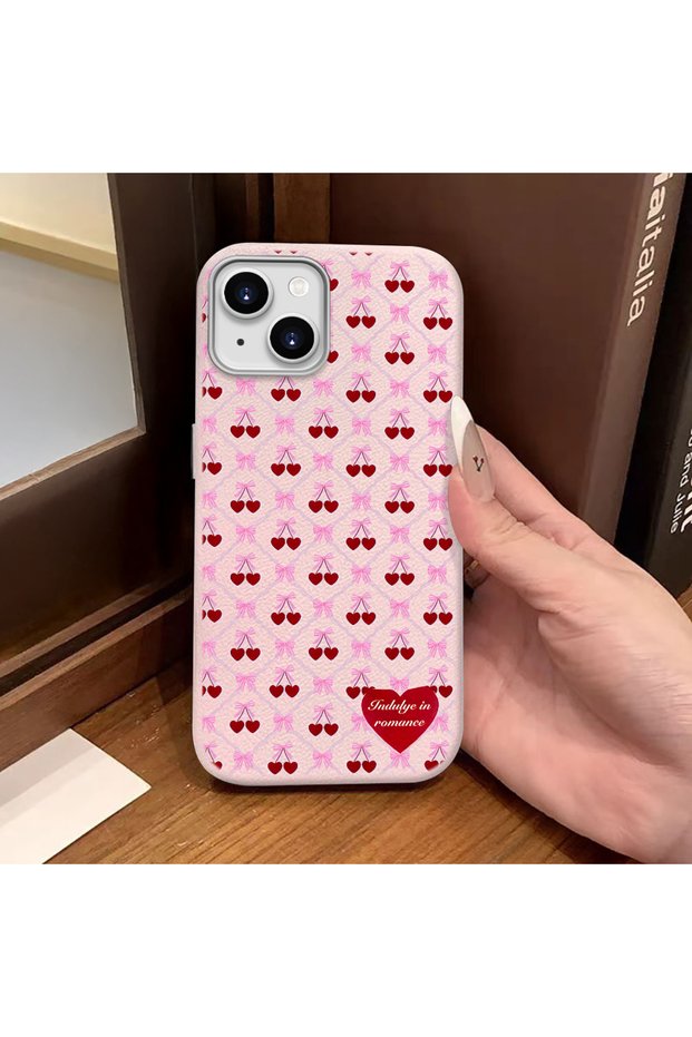 iPhone 15 Compatible Pink Leather Textured Silicone Protects Camera Shock-Absorbing Case Elegant Style