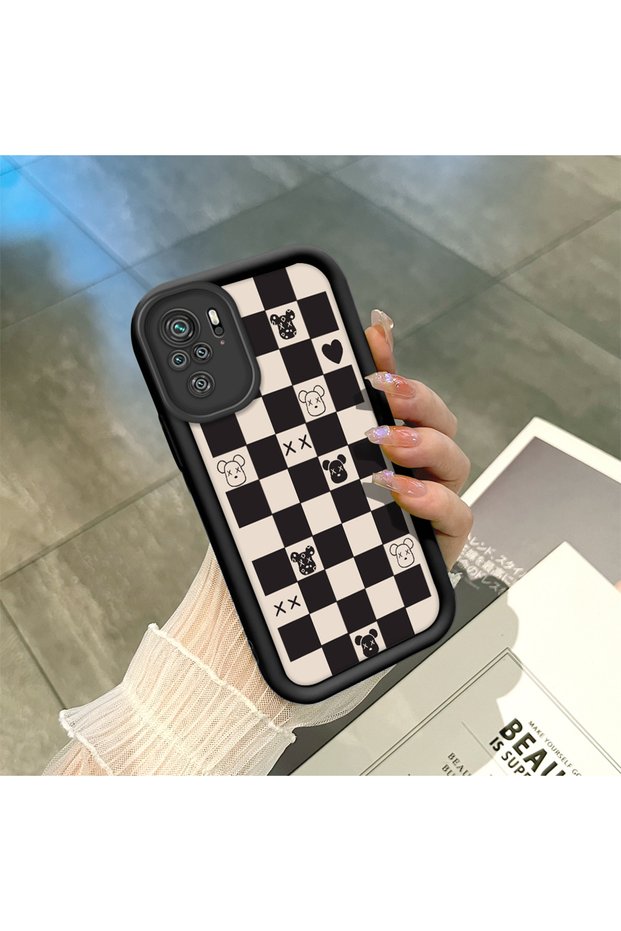 Redmi Note 10 Compatible Fashion Chessboard Pattern Teddy Bear Silicone Case
