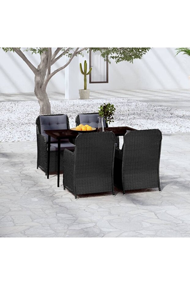 5 Piece Garden Dining Set Black