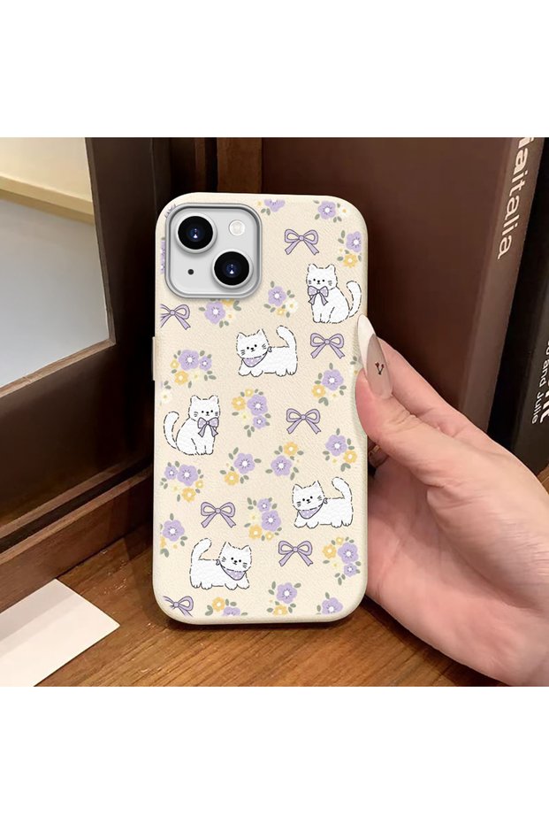 iPhone 15 Compatible White Leather Textured Silicone Protects the Camera Shock-Absorbing Case Büğüm