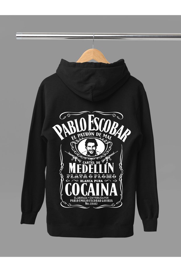 Pablo Escobar Printed Cotton Long Sleeve Fleece-Lined 3 Thread Hooded Sweatshirt